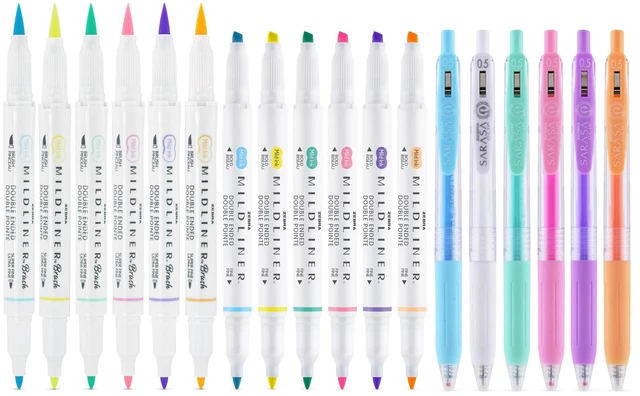 Alt view image 2 of 3 - MILDLINER Highlighter, Brush & SARASA Gel Pen Set, Assorted 18-Pk Includes 6 MILDLINER Highlighters, 6 Brush Pens, and 6 SARASA Clip Gel Pens, Ideal for Journaling and Hand Lettering (76018)