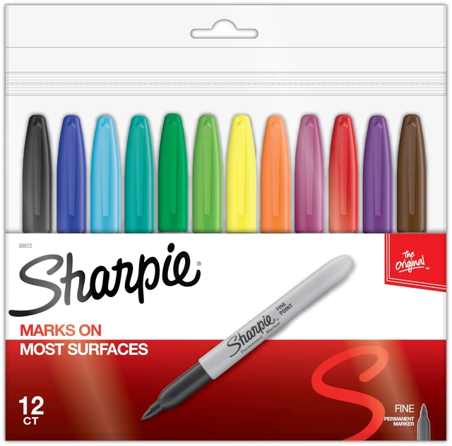 Main image of Permanent Markers, Fine Point, Assorted Colors, 12 Count - School, Office, Arts & Crafts, Desk Supplies