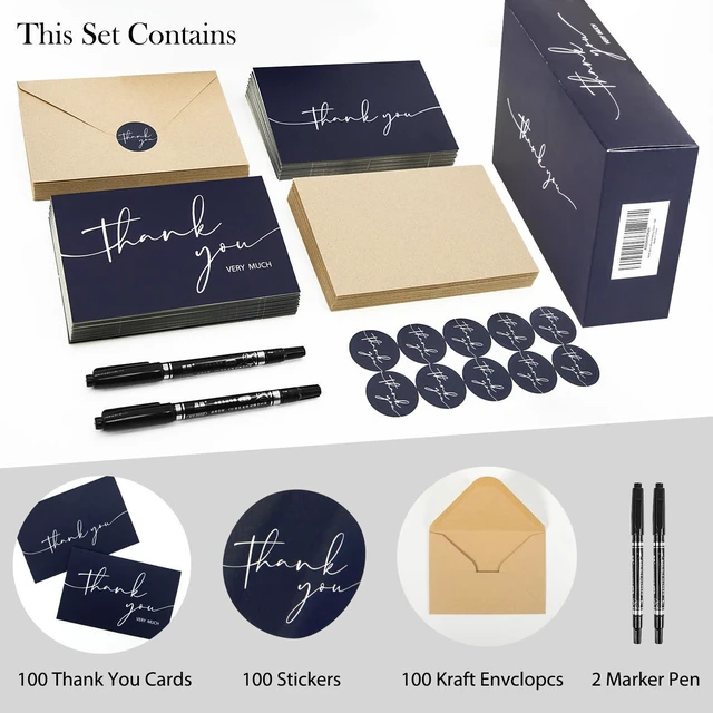 Alt view image 2 of 7 - 100 PCS Thank You Cards With Envelopes and Stickers Classy 4x6 Blank Thank You CardsThank You Notes for Wedding, Small Business, Baby & Bridal Shower (Navy Blue)