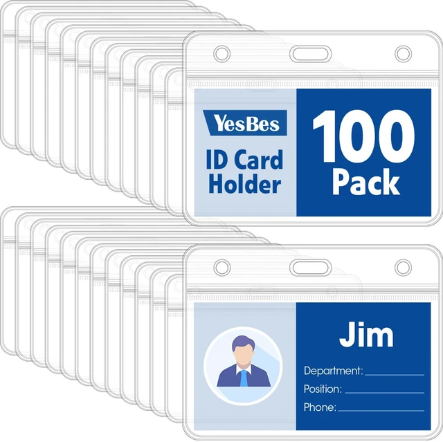Main image of 100 Pcs Horizontal Badge Holders, Extra Thick ID Card Name Tag Badge Holder with Resealable Zip, Waterproof ID Badge Holder