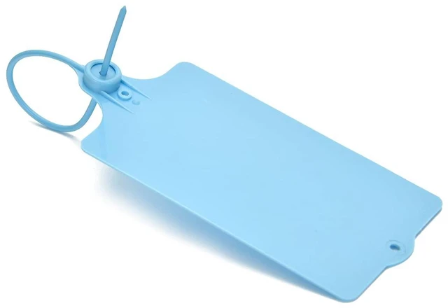 Alt view image 5 of 7 - 100 Plastic Shipping Tags - Waterproof, Writable, Hanging Tags with One Blue Marker Pen