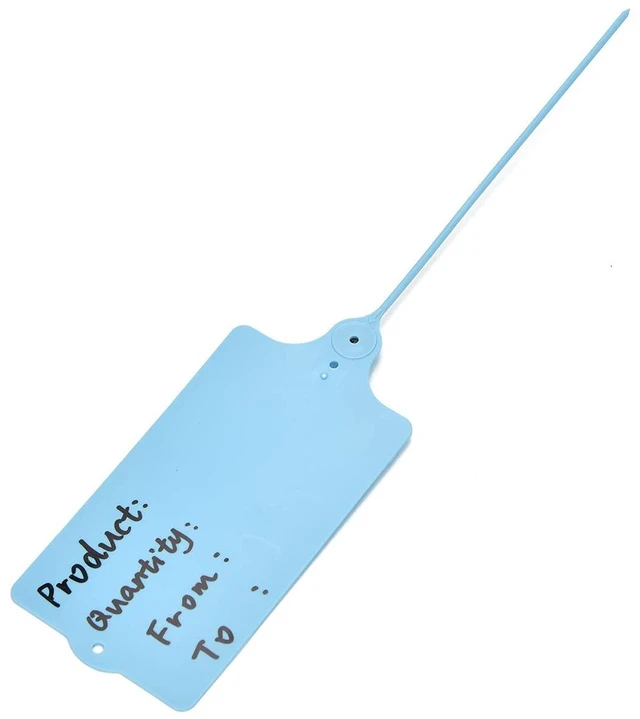 Alt view image 6 of 7 - 100 Plastic Shipping Tags - Waterproof, Writable, Hanging Tags with One Blue Marker Pen