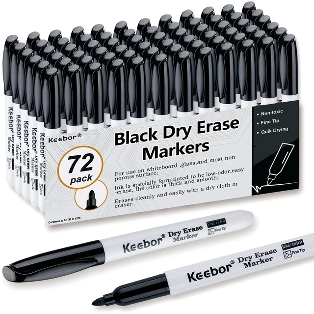 Main image of Fine Tip Dry Erase Markers - Bold Black, Long-Lasting ink, Low-Odor - 72 Pack Whiteboard Markers Bulk for Home, Office, Back to School Supplies