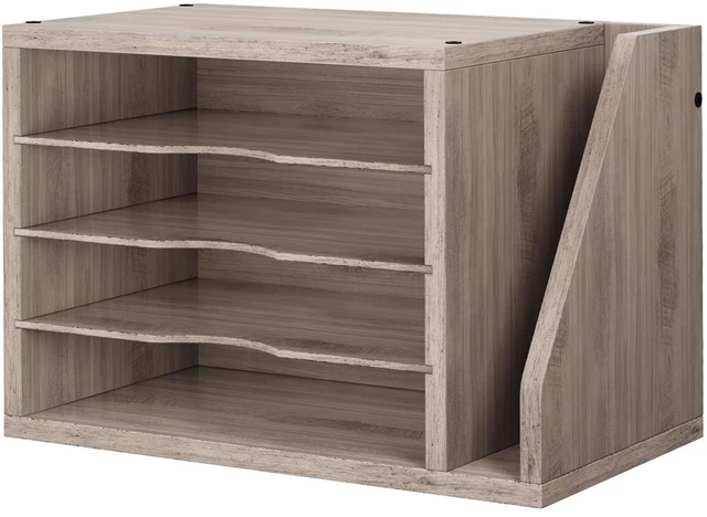 Main image of Wooden Mail Organizer, Desk Organizer with 3 Adjustable Shelves Mail Sorter, File Organizer Desktop, Mail Holder for Home Office, Letter Sorter for Envelopes, Bills, Magazines, Greige