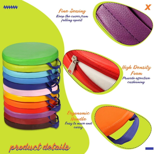 Alt view image 2 of 6 - 12 Pcs Classroom Floor Cushions for Kids,Classic Color,Round Flexible Classroom Seating for Kindergarten Daycare Nursery, Floor Cushion with Handle, Floor Cushions for Sitting Reading