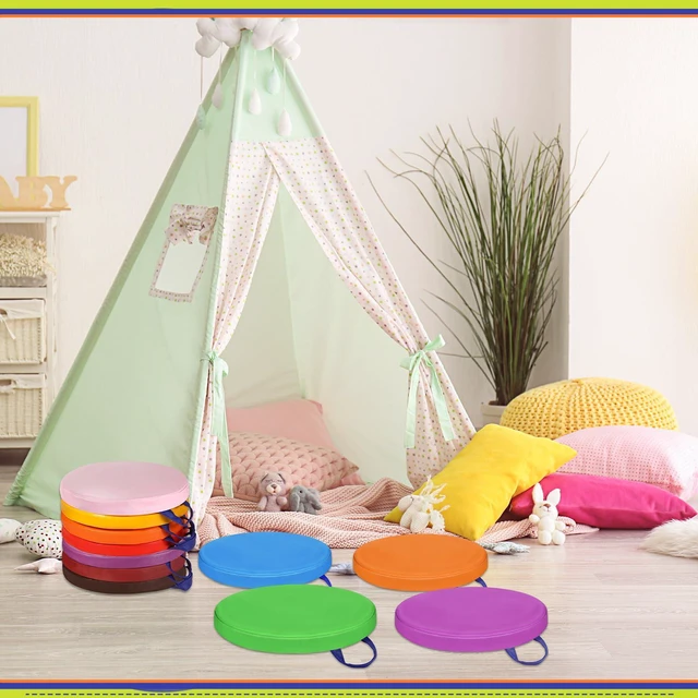 Alt view image 6 of 6 - 12 Pcs Classroom Floor Cushions for Kids,Classic Color,Round Flexible Classroom Seating for Kindergarten Daycare Nursery, Floor Cushion with Handle, Floor Cushions for Sitting Reading