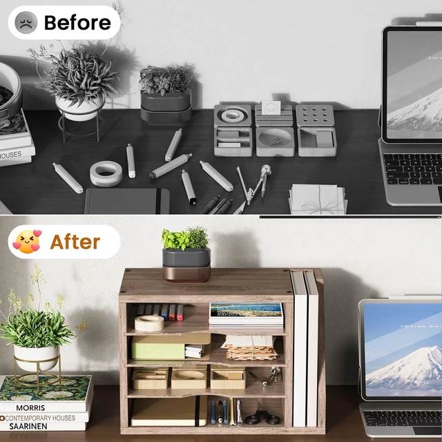 Alt view image 6 of 7 - Wooden Mail Organizer, Desk Organizer with 3 Adjustable Shelves Mail Sorter, File Organizer Desktop, Mail Holder for Home Office, Letter Sorter for Envelopes, Bills, Magazines, Greige