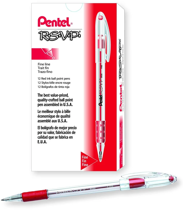Main image of R.S.V.P. Ballpoint Pen, (0.7mm) Fine Tip, Red Ink, Box of 12 (BK90-B)