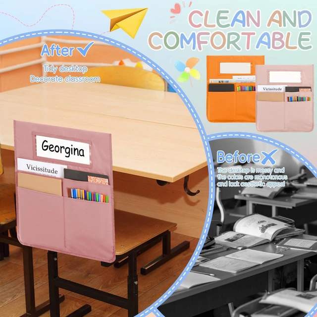 Alt view image 4 of 7 - 24 Pcs Chair Pockets for Classroom 16.7 x 19.3 Inch s with Name Tag Chairback 3 Pockets Chairs Seat Back Organizer for Elementary School Daycare Home Supply (Light Boho)