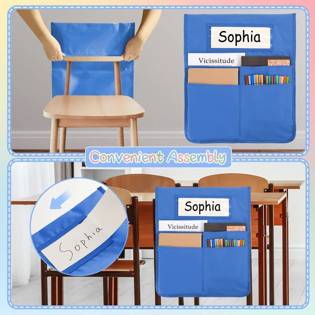 Alt view image 5 of 7 - 24 Pcs Chair Pockets for Classroom 16.7 x 19.3 Inch s with Name Tag Chairback 3 Pockets Chairs Seat Back Organizer for Elementary School Daycare Home Supply (Light Boho)