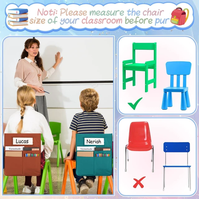 Alt view image 6 of 7 - 24 Pcs Chair Pockets for Classroom 16.7 x 19.3 Inch s with Name Tag Chairback 3 Pockets Chairs Seat Back Organizer for Elementary School Daycare Home Supply (Light Boho)