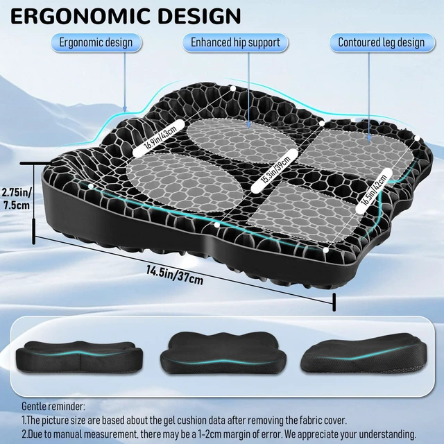Alt view image 2 of 7 - Gel Seat Cushion, Thickened Big Breathable Honeycomb Design Absorbs Pressure Points Gel Cushion with Anti-Slip Cover Seat Cushion for Office Chair Home Car Seat Cushion for Wheelchair