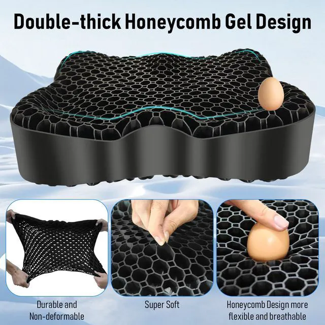 Alt view image 4 of 7 - Gel Seat Cushion, Thickened Big Breathable Honeycomb Design Absorbs Pressure Points Gel Cushion with Anti-Slip Cover Seat Cushion for Office Chair Home Car Seat Cushion for Wheelchair
