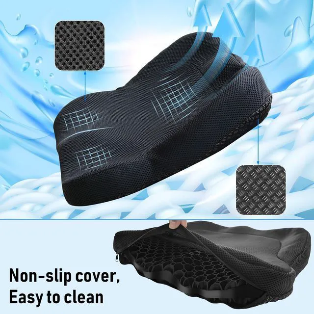 Alt view image 5 of 7 - Gel Seat Cushion, Thickened Big Breathable Honeycomb Design Absorbs Pressure Points Gel Cushion with Anti-Slip Cover Seat Cushion for Office Chair Home Car Seat Cushion for Wheelchair