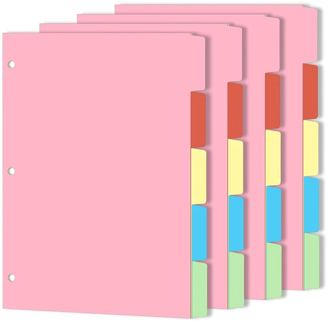 Main image of Binder Dividers for 3 Ring Binder, 1/5 Cut Tabs, Letter Size Blank Dividers Write On Page with 5 Big Tabs for School Office Home, 4 Sets, 20 Dividers, Multicolor