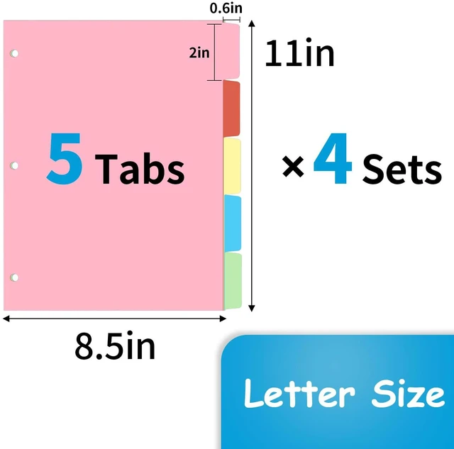Alt view image 2 of 7 - Binder Dividers for 3 Ring Binder, 1/5 Cut Tabs, Letter Size Blank Dividers Write On Page with 5 Big Tabs for School Office Home, 4 Sets, 20 Dividers, Multicolor