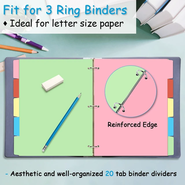 Alt view image 4 of 7 - Binder Dividers for 3 Ring Binder, 1/5 Cut Tabs, Letter Size Blank Dividers Write On Page with 5 Big Tabs for School Office Home, 4 Sets, 20 Dividers, Multicolor