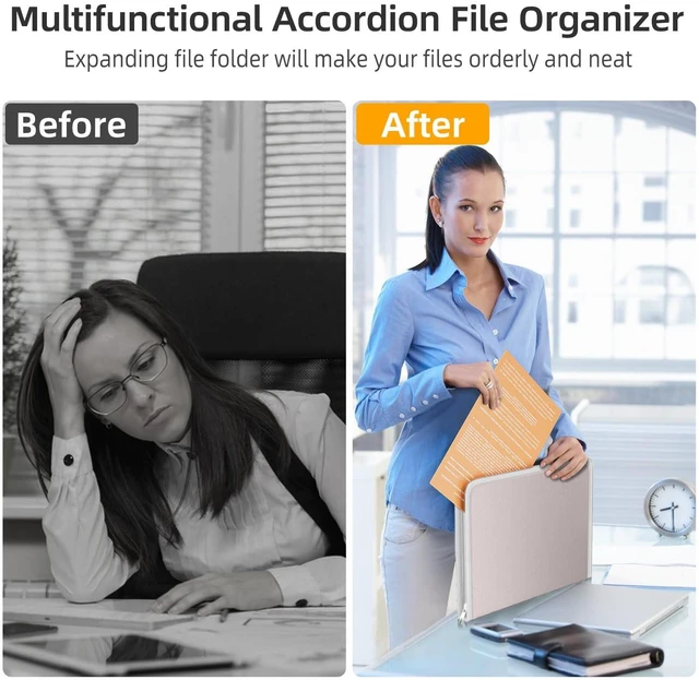 Alt view image 6 of 7 - Fireproof Accordion File Organizer, Expanding File Folder with 13 Pockets Portable Document Organizer with Waterproof Zipper & Labels, File Organizer for Important Document/Paper Storage, Gray
