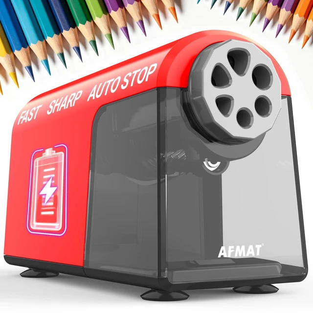 Main image of Electric Pencil Sharpener Heavy Duty, 6 Holes, Cordless & Rechargeable, Fast Sharpen, Auto Stop, 10K+ Uses, Classroom Pencil Sharpener for 6-11mm No.2/Large/Colored Pencils PSD2(Red)