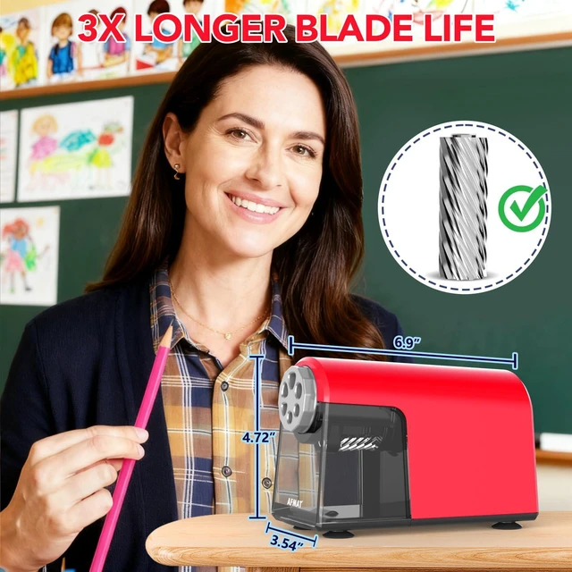 Alt view image 3 of 7 - Electric Pencil Sharpener Heavy Duty, 6 Holes, Cordless & Rechargeable, Fast Sharpen, Auto Stop, 10K+ Uses, Classroom Pencil Sharpener for 6-11mm No.2/Large/Colored Pencils PSD2(Red)