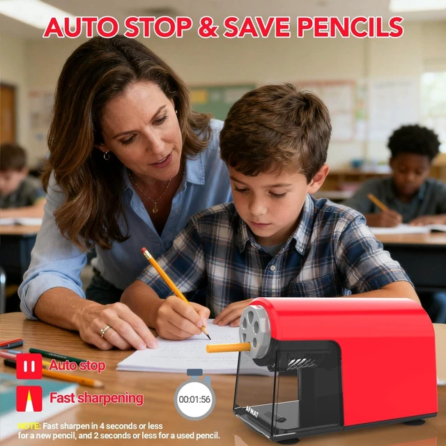 Alt view image 4 of 7 - Electric Pencil Sharpener Heavy Duty, 6 Holes, Cordless & Rechargeable, Fast Sharpen, Auto Stop, 10K+ Uses, Classroom Pencil Sharpener for 6-11mm No.2/Large/Colored Pencils PSD2(Red)