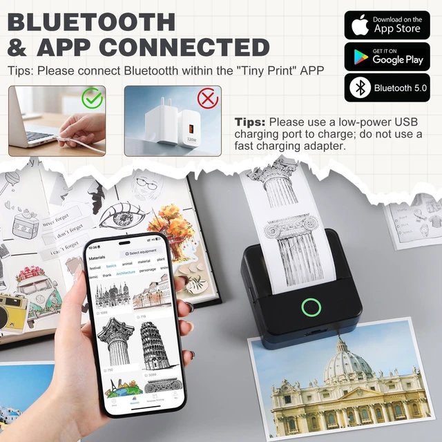 Alt view image 2 of 7 - Mini Sticker Printer, X6 Print Pod with 10 Rolls Thermal Paper Bluetooth Pocket Printer Sticker Maker for Phone, Impresora Portátil for Gifts, DIY, Journaling Supplies, Photos (Black)