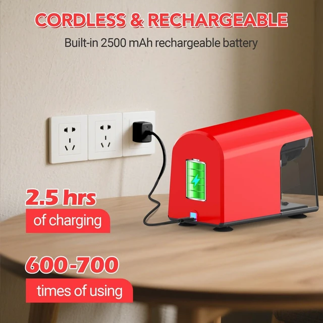 Alt view image 6 of 7 - Electric Pencil Sharpener Heavy Duty, 6 Holes, Cordless & Rechargeable, Fast Sharpen, Auto Stop, 10K+ Uses, Classroom Pencil Sharpener for 6-11mm No.2/Large/Colored Pencils PSD2(Red)