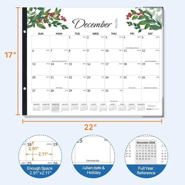 Alt view image 4 of 7 - Desk Calendar 2026-2027 Large 22x17 from October 2026 to March 2028, Extra Large Desktop Monthly Calendar Pad 18 Months For Teacher or Office, Desk Top, Greenery