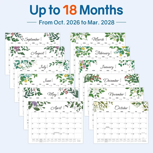 Alt view image 5 of 7 - Desk Calendar 2026-2027 Large 22x17 from October 2026 to March 2028, Extra Large Desktop Monthly Calendar Pad 18 Months For Teacher or Office, Desk Top, Greenery