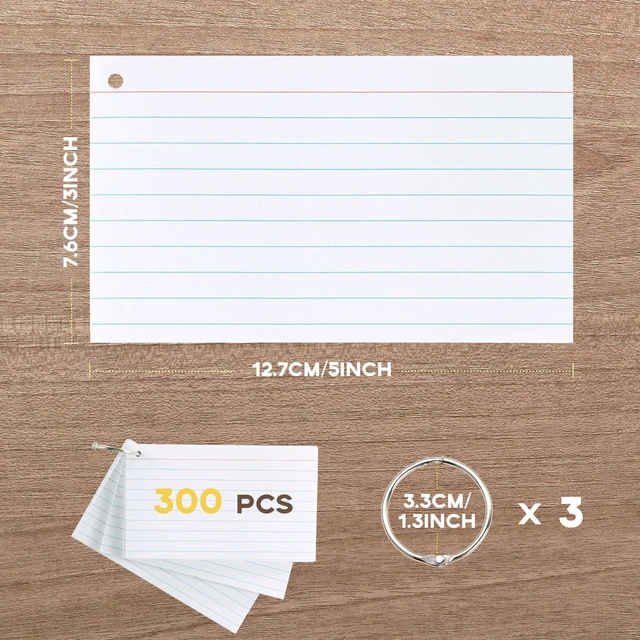 Alt view image 2 of 7 - 3x5 Index Cards with Ring, 300 Pack Single Sided Lined White Flashcards White Flash Cards for Studying Lined, Note Cards 3 x 5 for To Do List, Note Taking, School Supplies, Office and Home