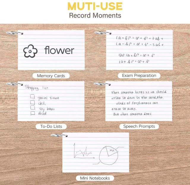 Alt view image 3 of 7 - 3x5 Index Cards with Ring, 300 Pack Single Sided Lined White Flashcards White Flash Cards for Studying Lined, Note Cards 3 x 5 for To Do List, Note Taking, School Supplies, Office and Home