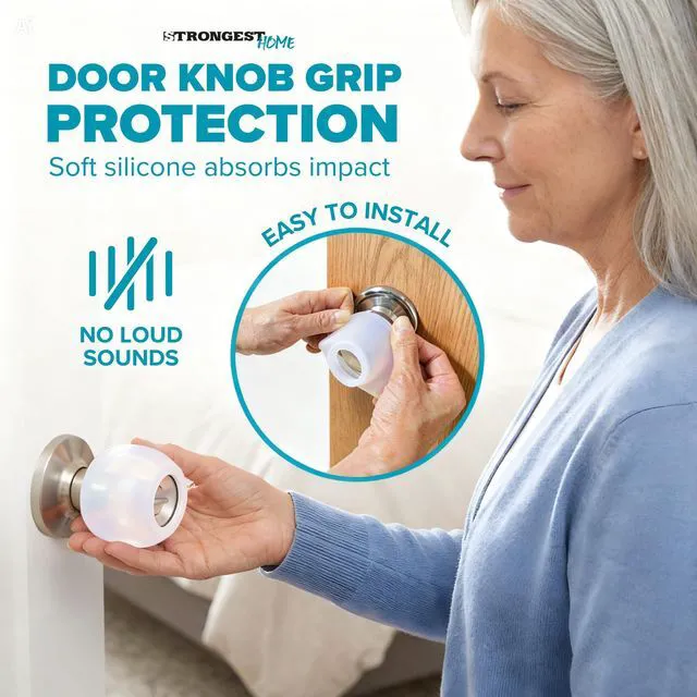 Alt view image 2 of 7 - Clear Silicone Door Knob Cover & Wall Protector Soft Rubber Handle Grip for Arthritis Support and Quiet Damage Prevention (10 Pack)