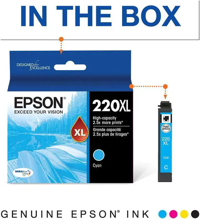 Alt view image 2 of 5 - T220 DURABrite Ultra -Ink High Capacity Cyan -Cartridge (T220XL220-S) for Select Expression and Workforce Printers (Pack of 2)