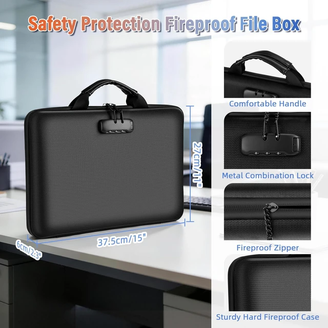 Alt view image 4 of 7 - Fireproof Document Safe Box with Lockable Zipper, Hard-shell, 13 Pockets, Waterproof for Important Papers Binder, Fire/Water Resistant File Box for Travel, Home & Office, Organizer for Passport, Cards