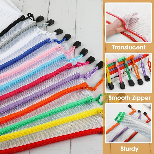 Alt view image 5 of 6 - 36 Pack Mesh Zipper Pouches, A4 A5 A6 Sizes 12 Colors with Labels A4 A5 A6 Sizes & 12 Colors Sort Crafts & Files; See-Through Design Keeps Contents Visible with Water-Resistant Protection