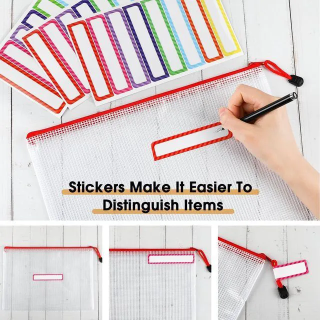 Alt view image 3 of 6 - 36 Pack Mesh Zipper Pouches, A4 A5 A6 Sizes 12 Colors with Labels A4 A5 A6 Sizes & 12 Colors Sort Crafts & Files; See-Through Design Keeps Contents Visible with Water-Resistant Protection