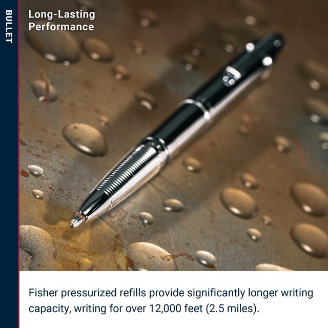 Alt view image 5 of 7 - Space Pen Chrome Pressurized Ballpoint Bullet Pen Compact Size, Writes Upside Down and in Extreme Temperatures, Black Ink, Medium Point, Pocket Clip, Made in the USA