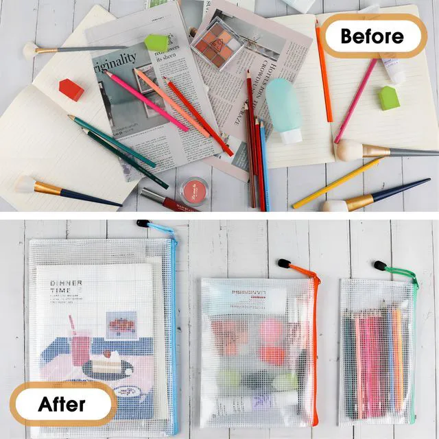 Alt view image 6 of 6 - 36 Pack Mesh Zipper Pouches, A4 A5 A6 Sizes 12 Colors with Labels A4 A5 A6 Sizes & 12 Colors Sort Crafts & Files; See-Through Design Keeps Contents Visible with Water-Resistant Protection