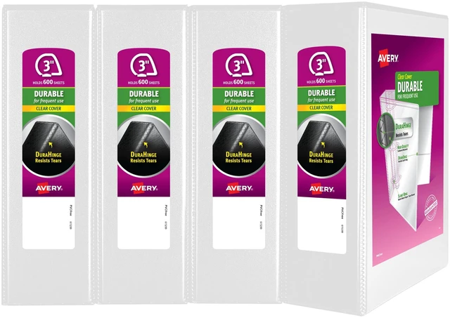 Main image of 3 Ring Binder 3 Inch Slant Rings Durable View, White Binder for Home, Office, or School Use, 4 Pack (17030)
