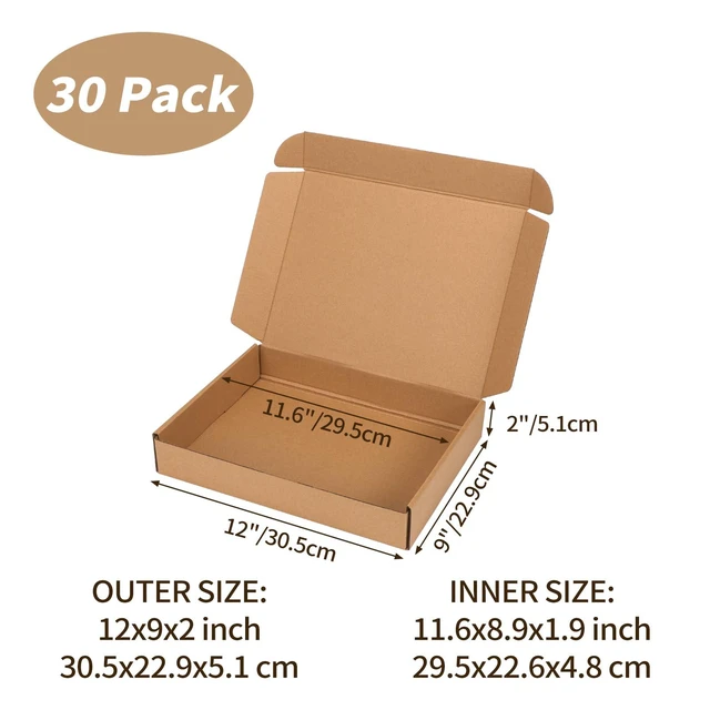 Alt view image 2 of 7 - 12x9x2 inch Cardboard Shipping Box, Set of 30 Mailing Box, Brown 30 Smiley Stickers, Single Corrugated, DIY Cardboard, Easy Fold, Shape Well, Self locking, Book, Shirt, Clothes, Gift Wrap