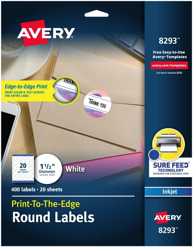 Main image of Matte White Round Labels, Sure Feed Technology, Permanent Adhesive, 1-1/2", 400 Labels (8293)