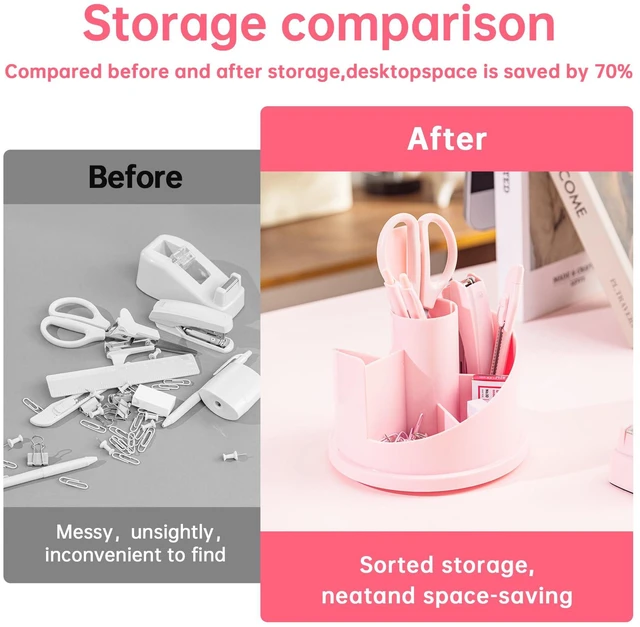 Alt view image 7 of 7 - Office Supplies Set, Desk Accessory Organizer Kit, Pink Stationary Set, Desk Supplies with Rotating Multi-Functional Pen Holder &Stapler Set for Office, School, Home