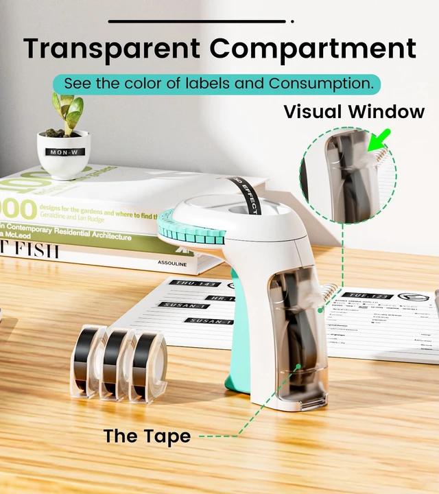 Alt view image 5 of 7 - Embossing Label Maker Machine, Retro Embossed Label Maker Vintage Handheld Old School Embosser with 3Rolls 3D 9mm 3/8 Inch Embossing Label Tapes for School Kids Items Home Office Scrapbooking
