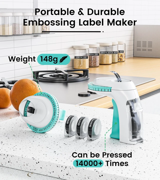 Alt view image 6 of 7 - Embossing Label Maker Machine, Retro Embossed Label Maker Vintage Handheld Old School Embosser with 3Rolls 3D 9mm 3/8 Inch Embossing Label Tapes for School Kids Items Home Office Scrapbooking