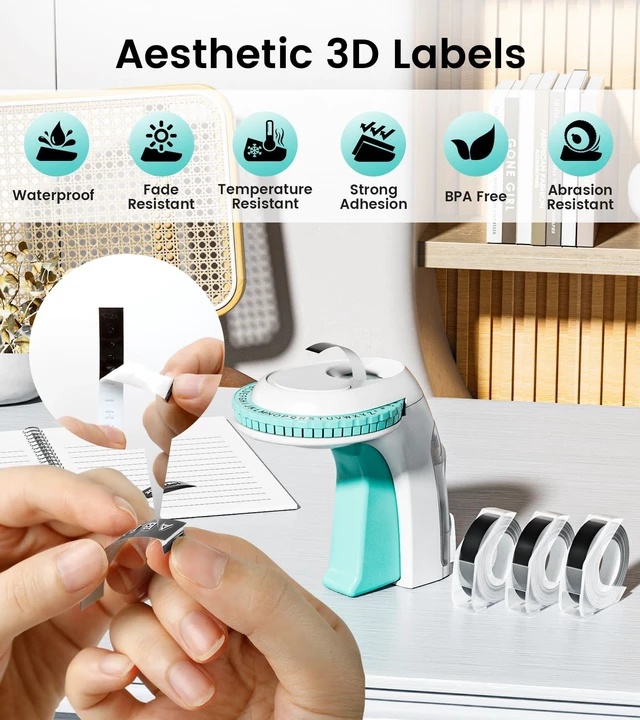 Alt view image 7 of 7 - Embossing Label Maker Machine, Retro Embossed Label Maker Vintage Handheld Old School Embosser with 3Rolls 3D 9mm 3/8 Inch Embossing Label Tapes for School Kids Items Home Office Scrapbooking