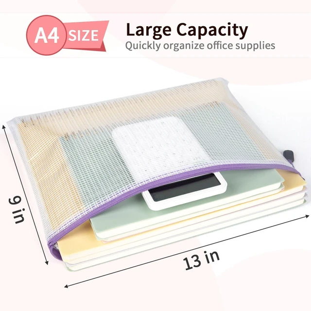Alt view image 2 of 7 - 12 Pack A4 Reusable Mesh Zipper Bags, Color Coded File Storage Pouch A4 Pouches Organize Office Documents, Travel & Game Supplies; Waterproof Color Coding Keeps Files Sorted and Easy to Find