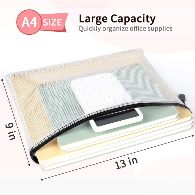 Alt view image 2 of 7 - 12 Pack A4 Black Mesh Zipper Bags, Document File Storage Organizer A4 Pouches Organize Office Documents, Travel Paperwork & Supplies; Waterproof Black Mesh Keeps Contents Neat and Easy to Find