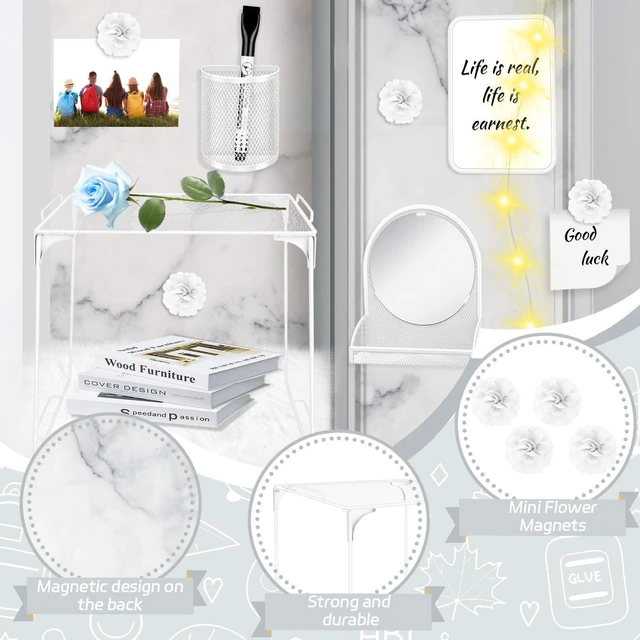 Alt view image 3 of 7 - 17 Pcs White Locker Organizer Kit, Includes Classic Marble Locker Magnetic Wallpaper, Locker Shelf, Magnetic Mirror and Organizing Supplies First Day of School Essentials with Locker