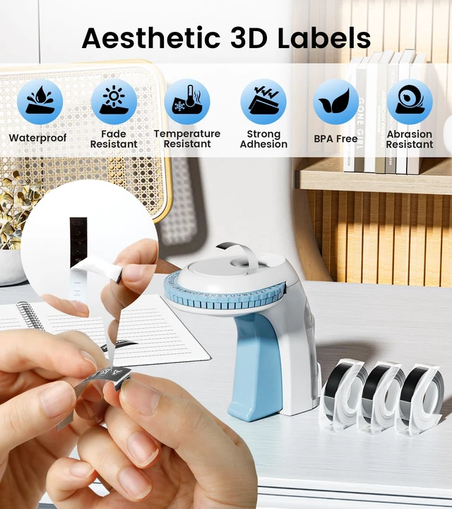 Alt view image 7 of 7 - Embossing Label Maker Vintage Manual with 3 Rolls 3D Label Tapes Lightweight Handheld Embossed Labeler, Back-To-School Supplies, Classroom Must Have, Scrapbook Crafting Daily Personalized