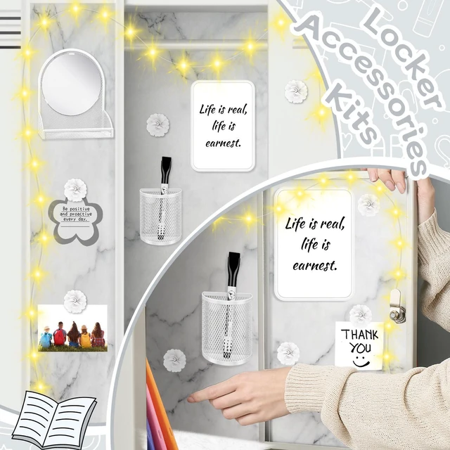 Alt view image 5 of 7 - 17 Pcs White Locker Organizer Kit, Includes Classic Marble Locker Magnetic Wallpaper, Locker Shelf, Magnetic Mirror and Organizing Supplies First Day of School Essentials with Locker
